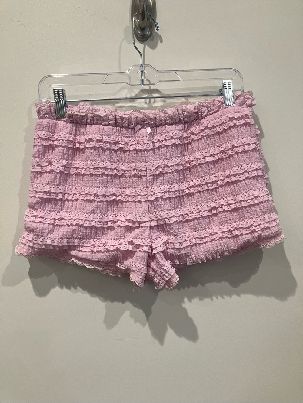 High-Waist Pink Ruffle Bloomer Style Lace Elastic Shorts